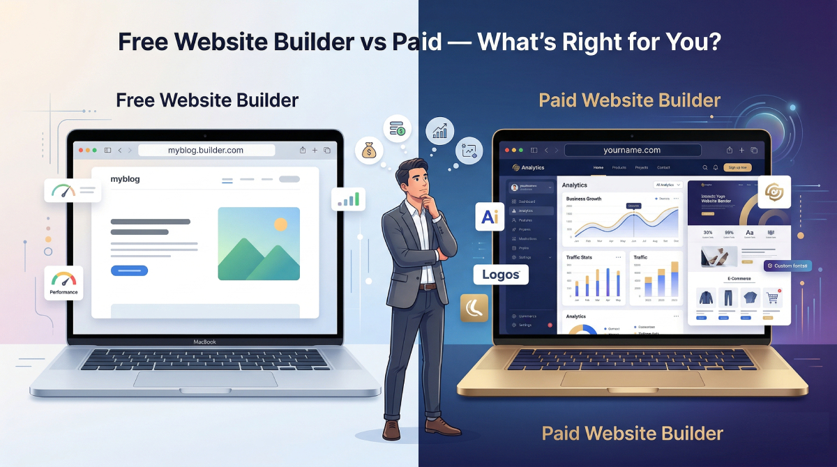 Featured image for article: Free vs Paid Website Builders: Which One Is Right for You?